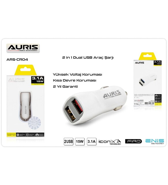 ARS CR02 LİGHTNİNG 3.1A ARAÇ ŞARJ SETİ