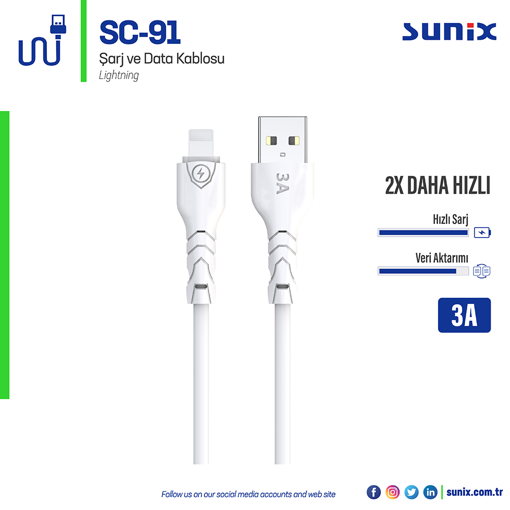 SUNİX SC91 IPHONE KABLO 3A