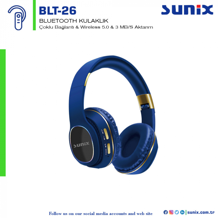 SUNİX BLT26 BLUETOOTH KULAKLIK MAVİ
