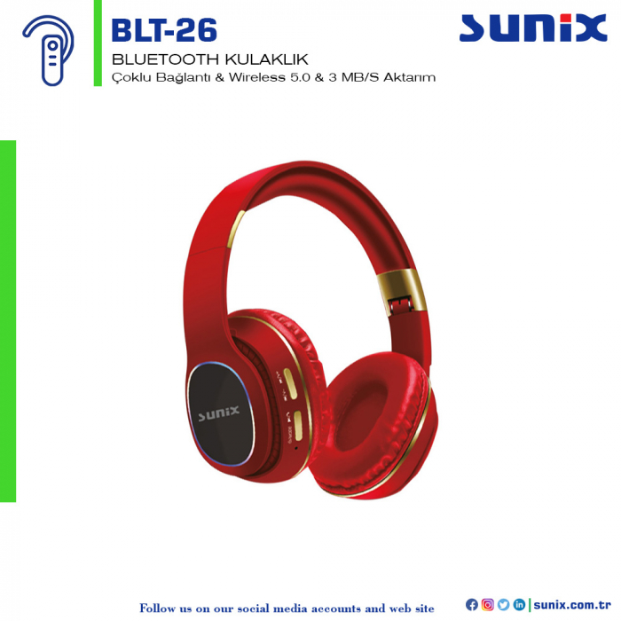 SUNİX BLT26 BLUETOOTH KULAKLIK RED